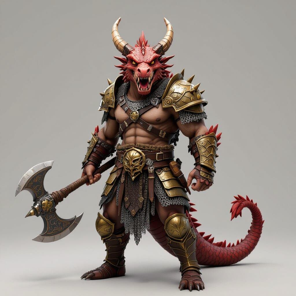 Dragonborn Barbarian with Battle Axe, 3D Model