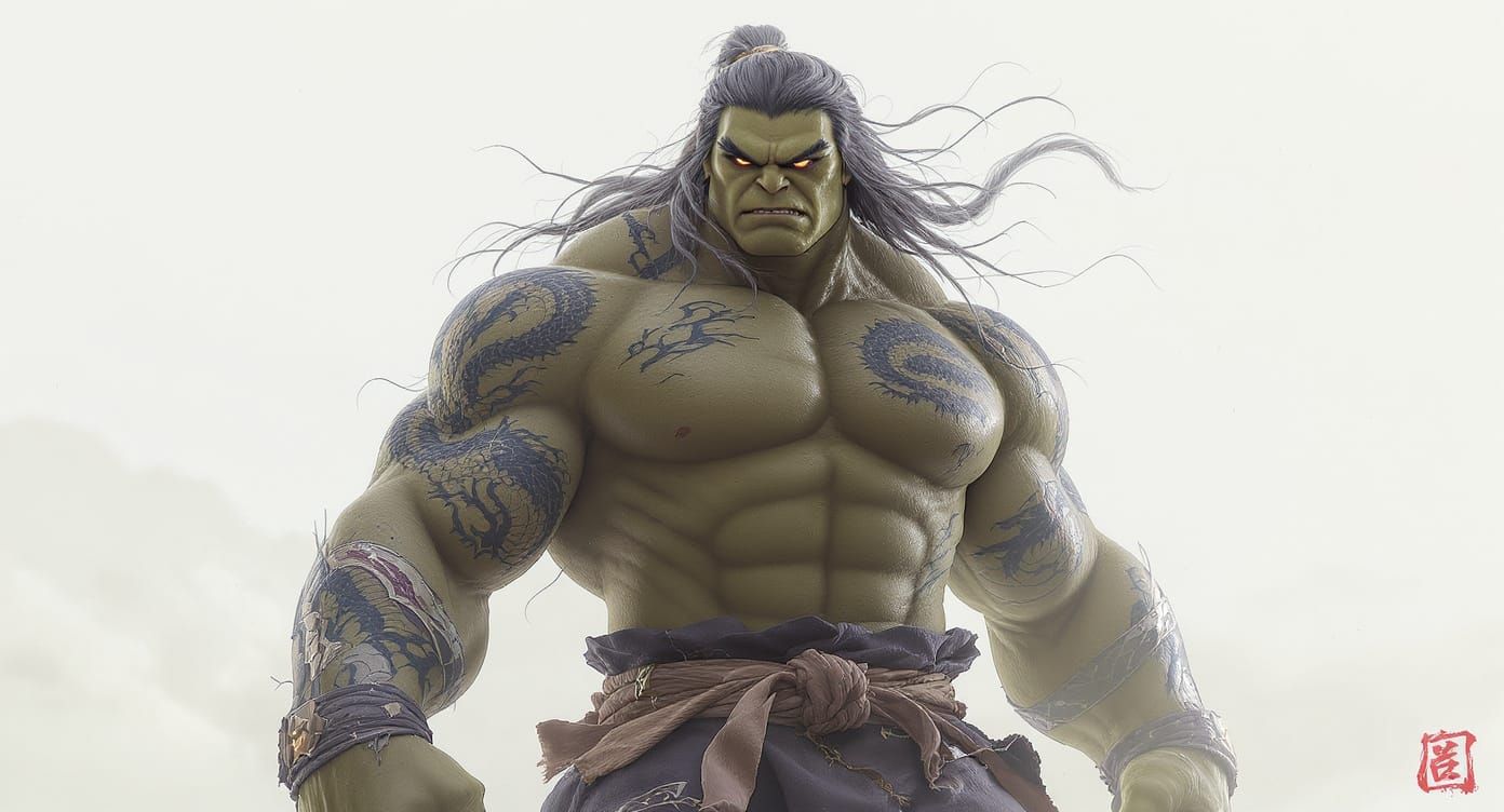 Japanese Hulk Ninja with Dragon Tattoos