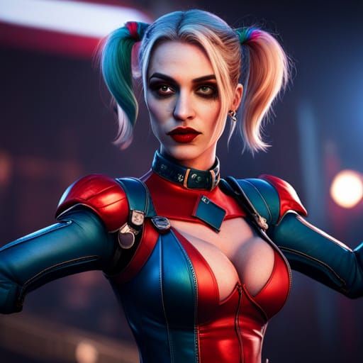 Psychobilly Harley Quinn Close-up: Detailed Matte Painting