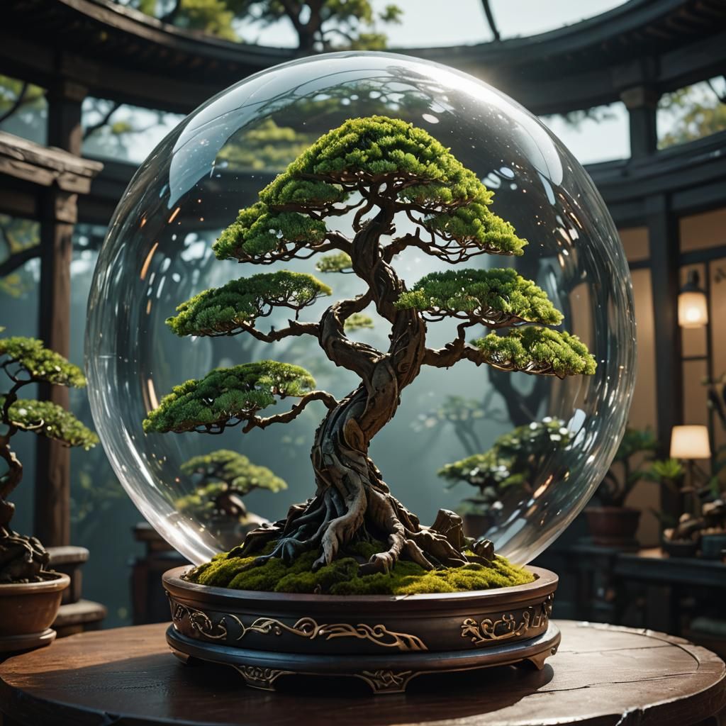 Bonsai Tree in Bubble: Detailed Matte Painting