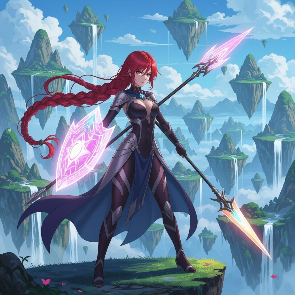 Anime Warrior Girl with Shield and Spear