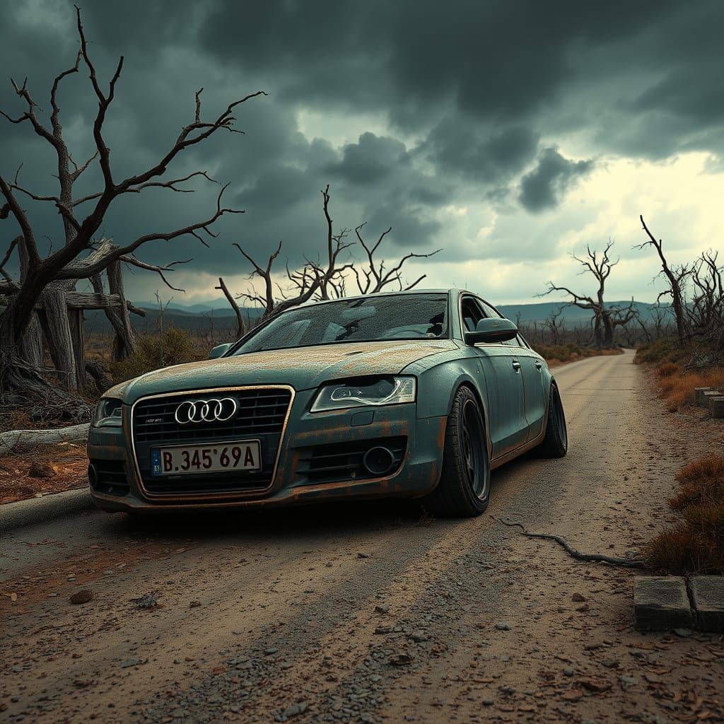 Abandoned Post-Apocalyptic Audi in the Desert