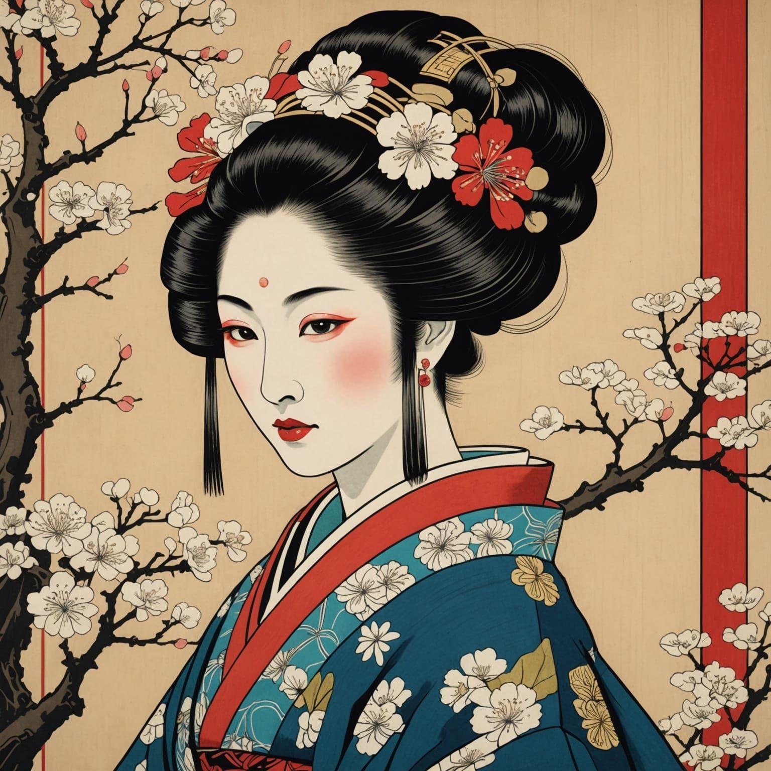 Japanese Woman Portrait in Ukiyo-e Style