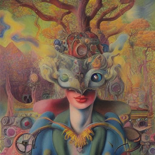 Psychedelic Phoenix in Surreal Maximalist Landscape