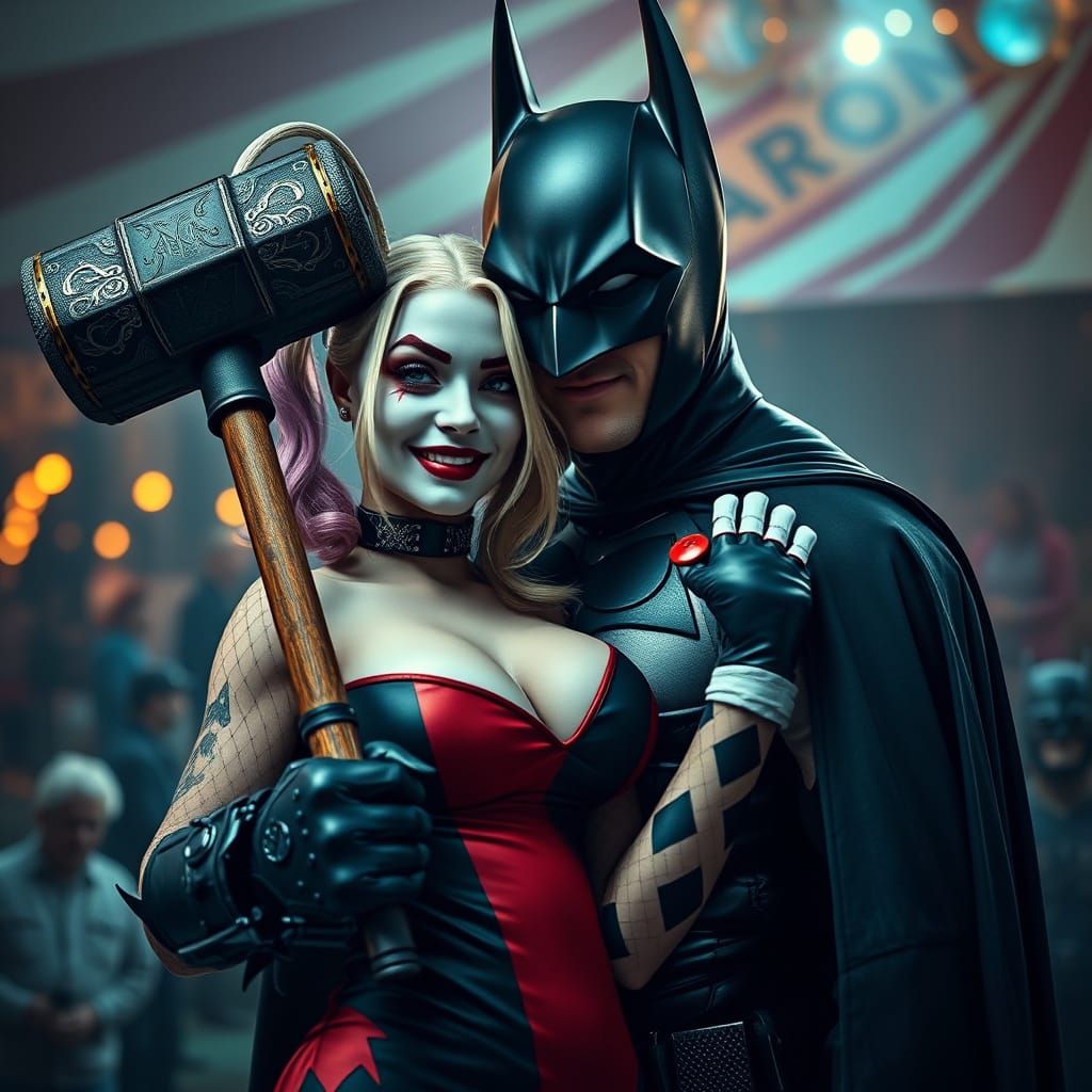 Batman and Harley Quinn in a Moody Circus Scene