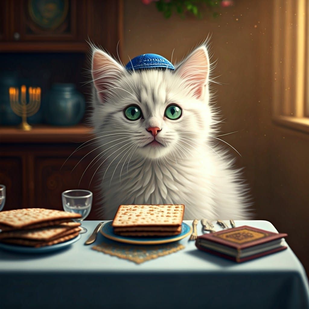 Whimsical Kitten Celebrates Passover in Delicate Watercolor ...