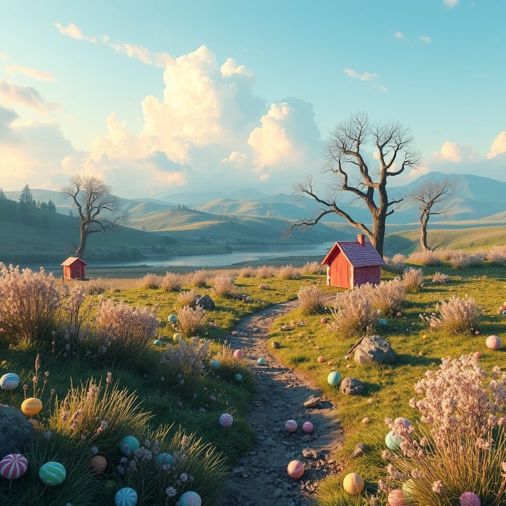 Candy Art Landscape with Howling Ghosts