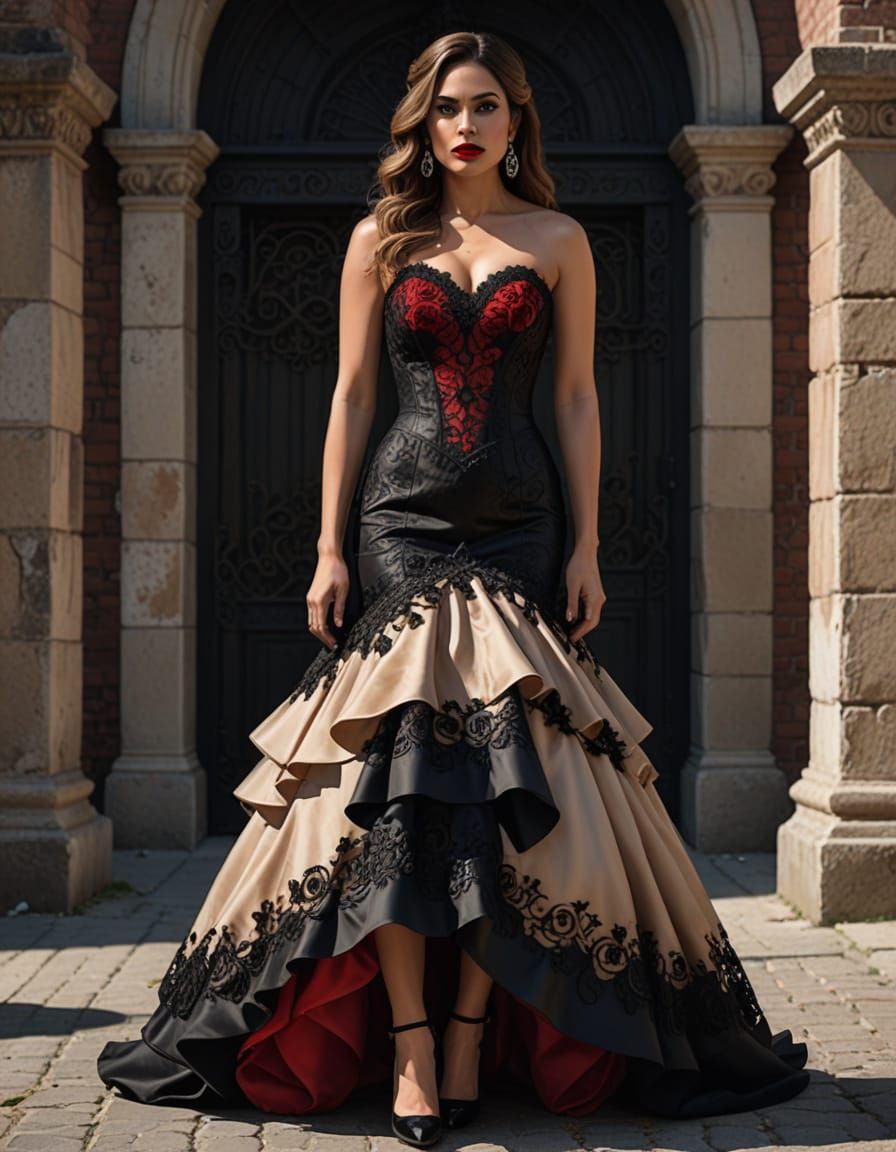 Mexican Woman in Gothic Wedding Dress, Hyperrealism