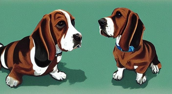 Master Basset Hound Enjoys Life on the Curb in Anime Style