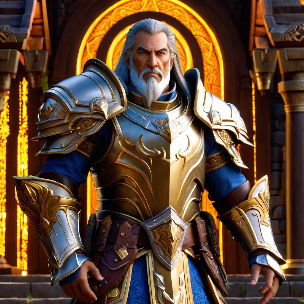 Paladin in Warcraft Style, Hyperrealistic Full Body Portrait