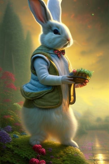 Rabbit Magician in Hyperdetailed Flower Garden