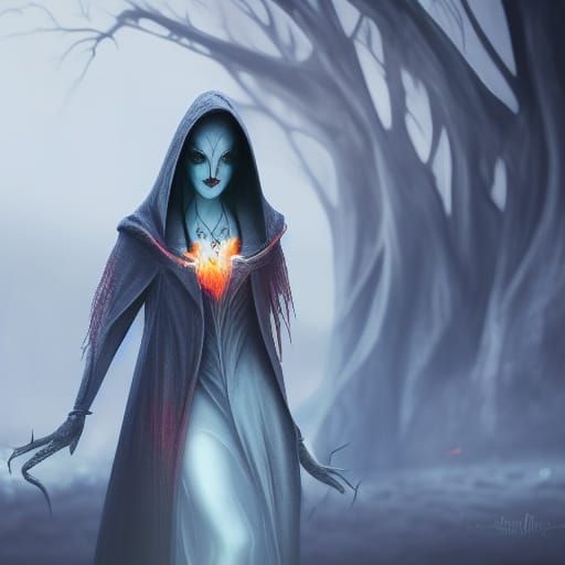Scary Hooded Vampire with Flame Diamond Necklace