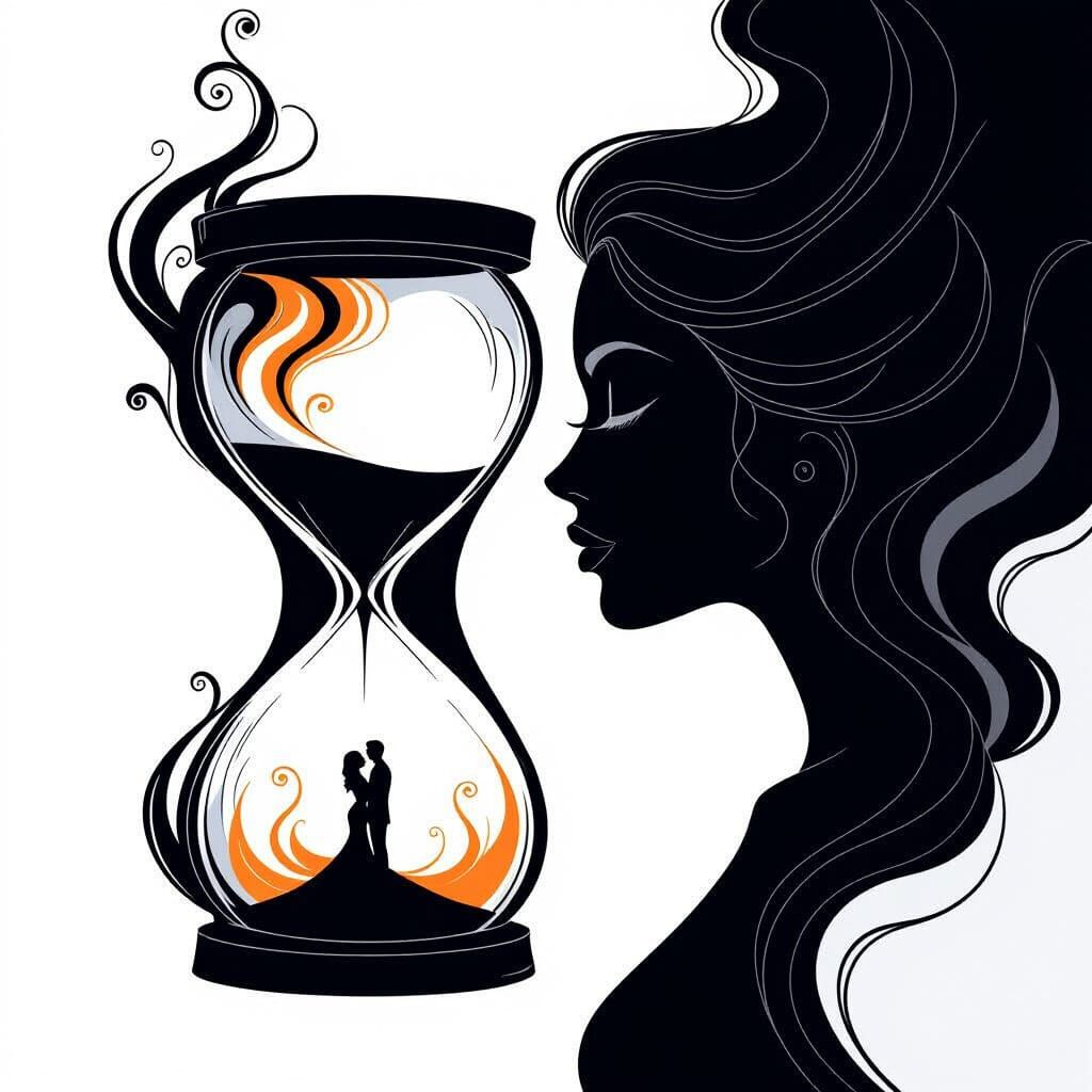 Hourglass with Flames in Black and White Line Art