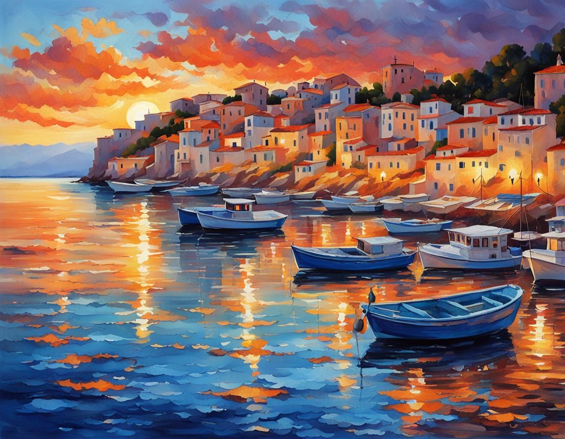 Sunset Over the Blue Mediterranean Sea