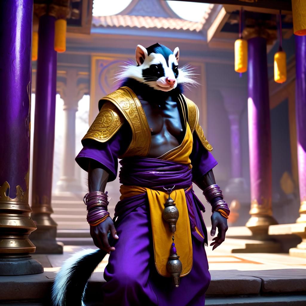 a skunk warrior monk   in a temple a masterpiece, 8k resolution, dark fantasy concept art, by Greg Rutkowski, dynamic li...