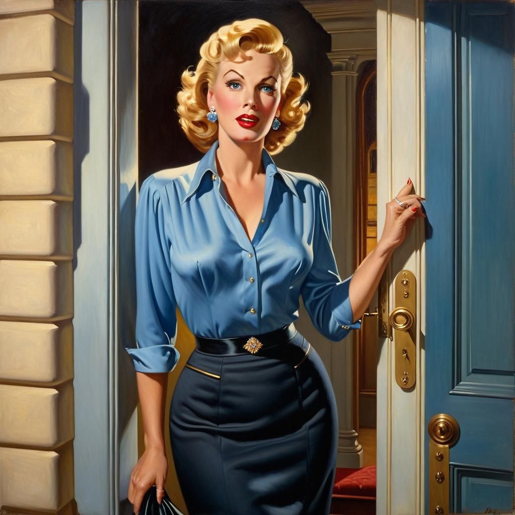 Elegant Woman in Elvgren-Style Oil Painting