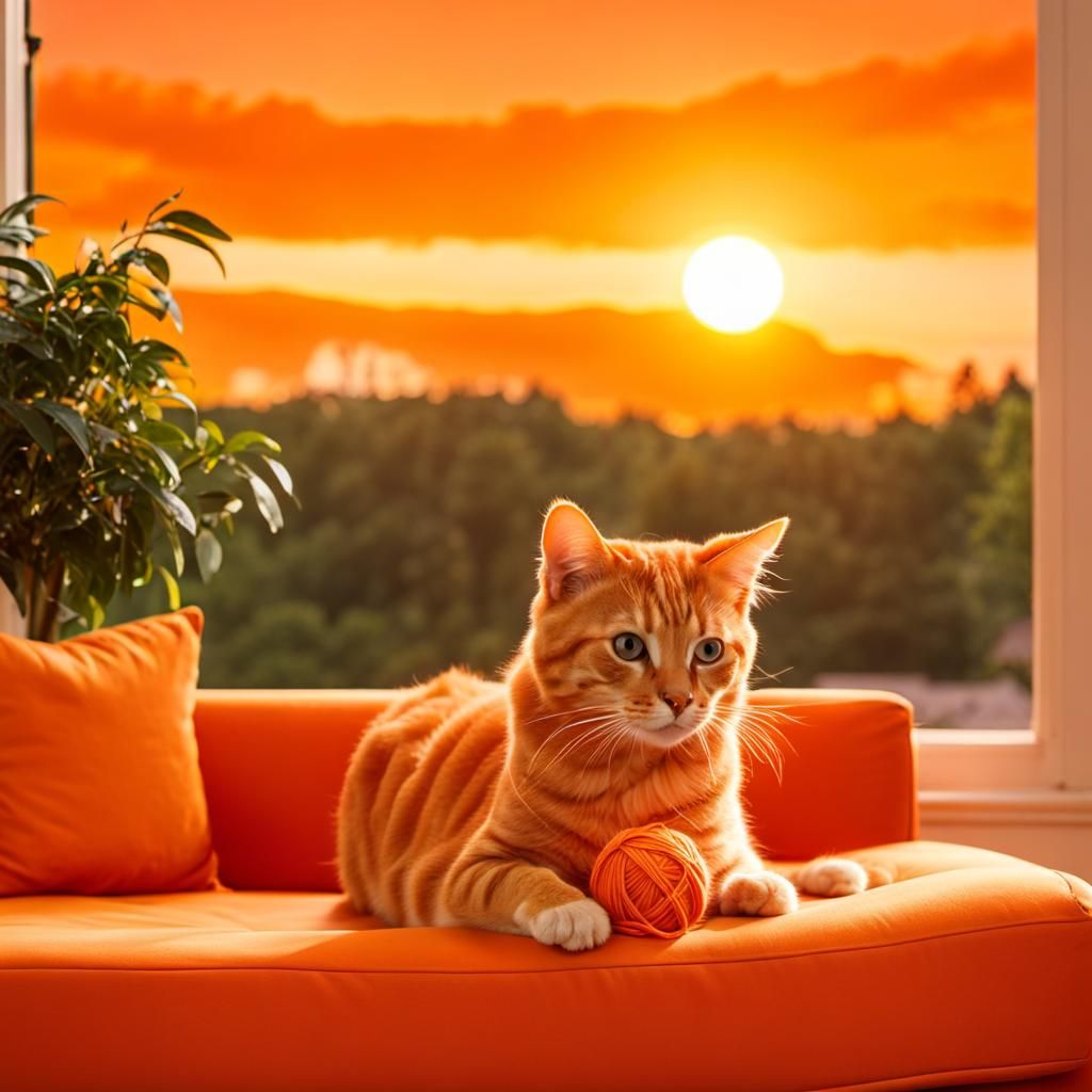 Orange Tabby Cat Plays with Yarn