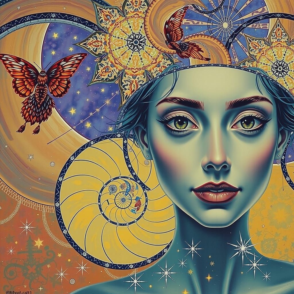 Surreal Woman's Face with Geometric Patterns