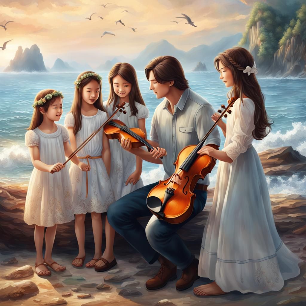 Violin Serenade for a Happy Family by the Sea