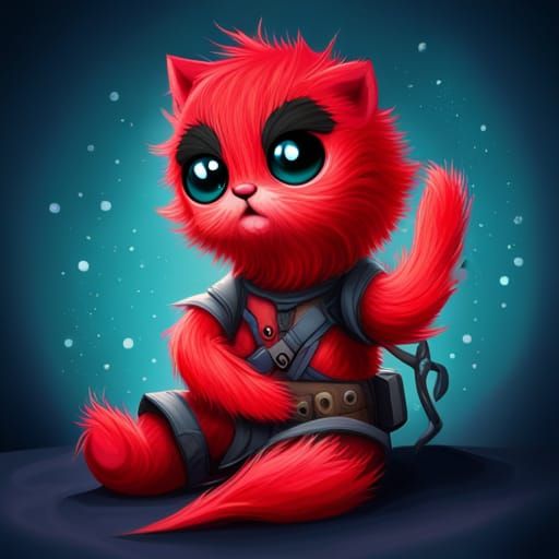 Cute Deadpool Kitten Plays With Yarn