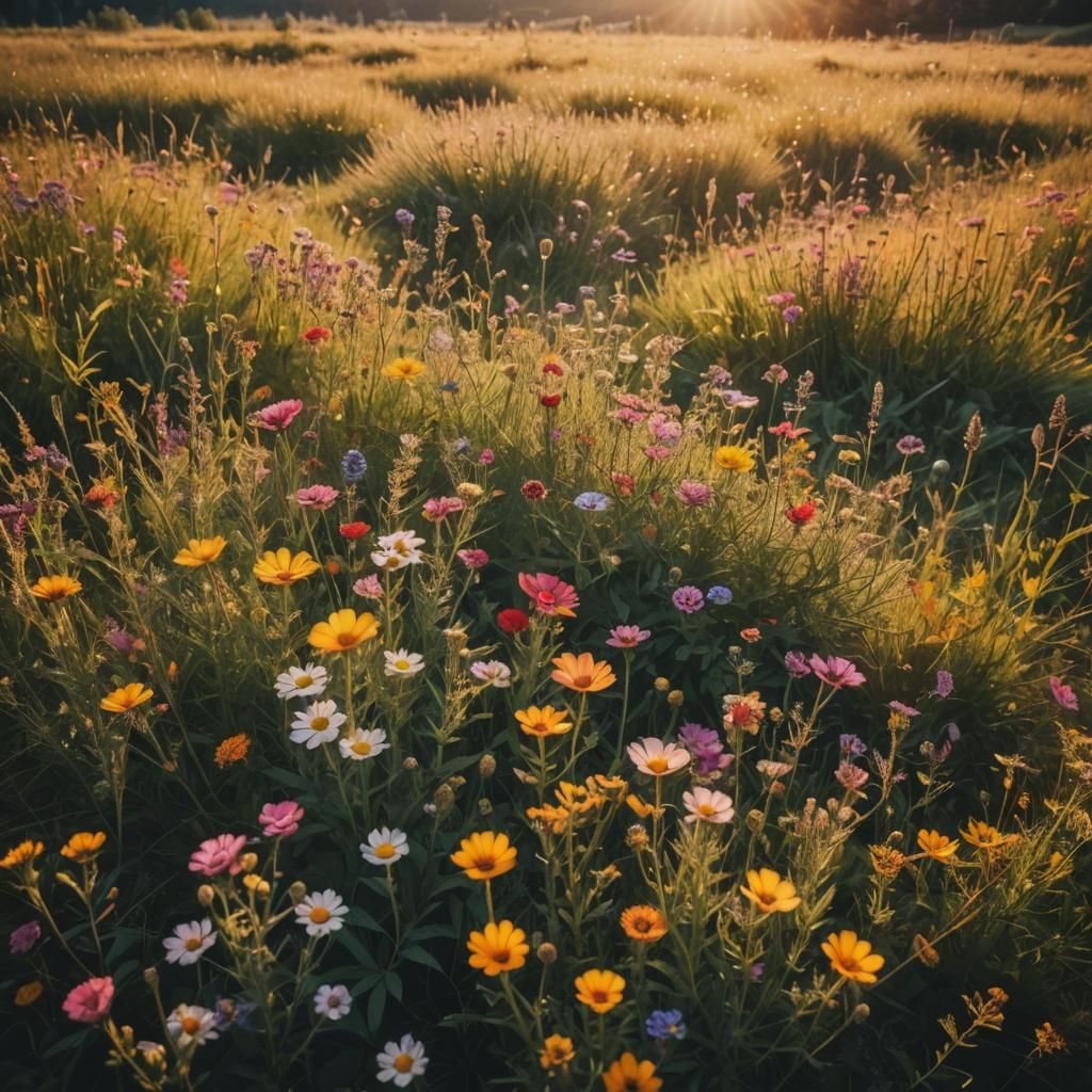 Golden Hour Meadow in Cinematic Film Style