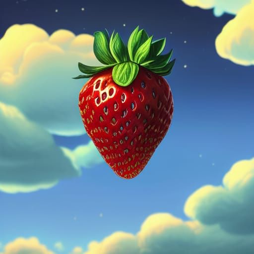 Strawberry Macro Portrait with Blue Sky