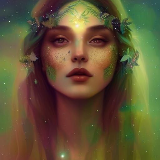 Lunar Goddess in Starry Night Sky