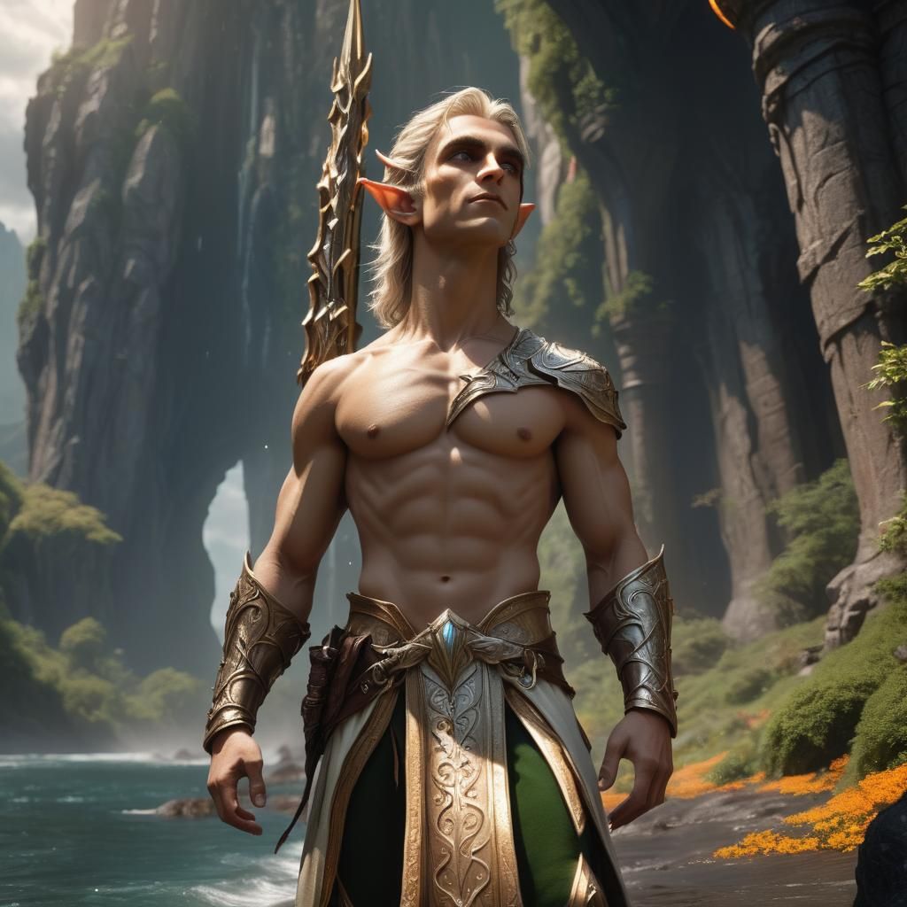 Summer Eladrin Shirtless Paladin: Epic Digital Painting
