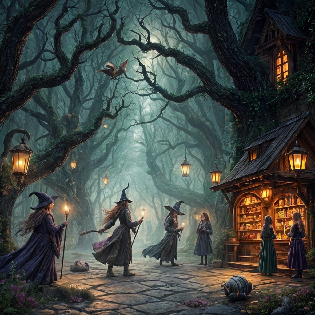 Enchanted Magical Realm with Witches and Fairies