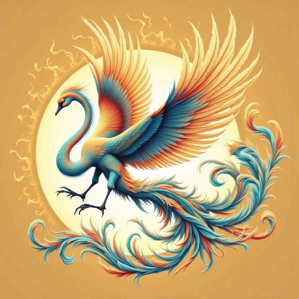 Fiery Phoenix with Swan Neck Soaring