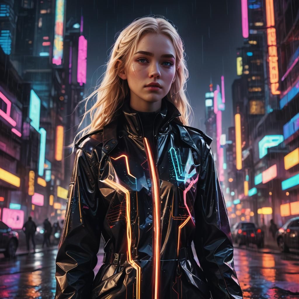 Neon Cityscape: Futuristic Teen in Cyberpunk Art