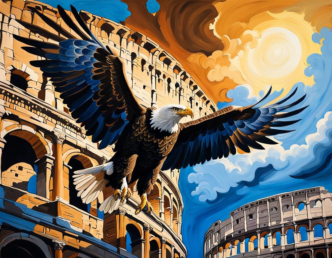 Eagle Over Colosseum: Renaissance Gouache Painting