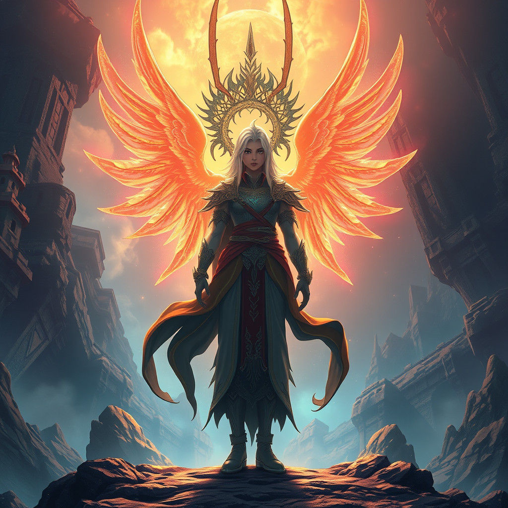 Majestic Anime Figure in Ethereal Fantasy Setting