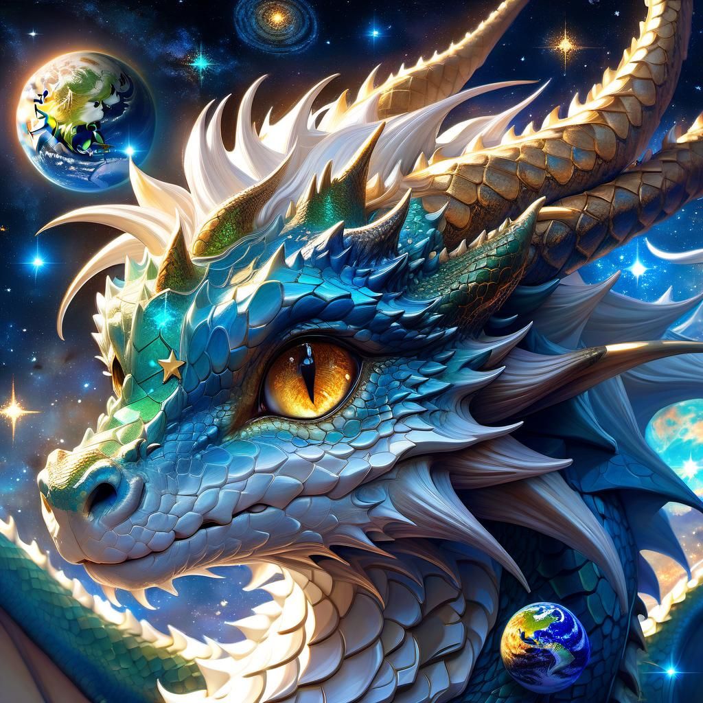Adorable Earth Dragon Portrait with Luminescent Stars