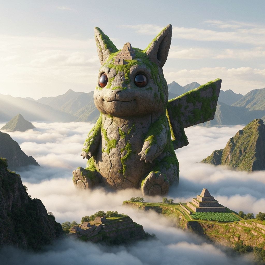 Surreal Inca Landscape with Stone Pikatchu