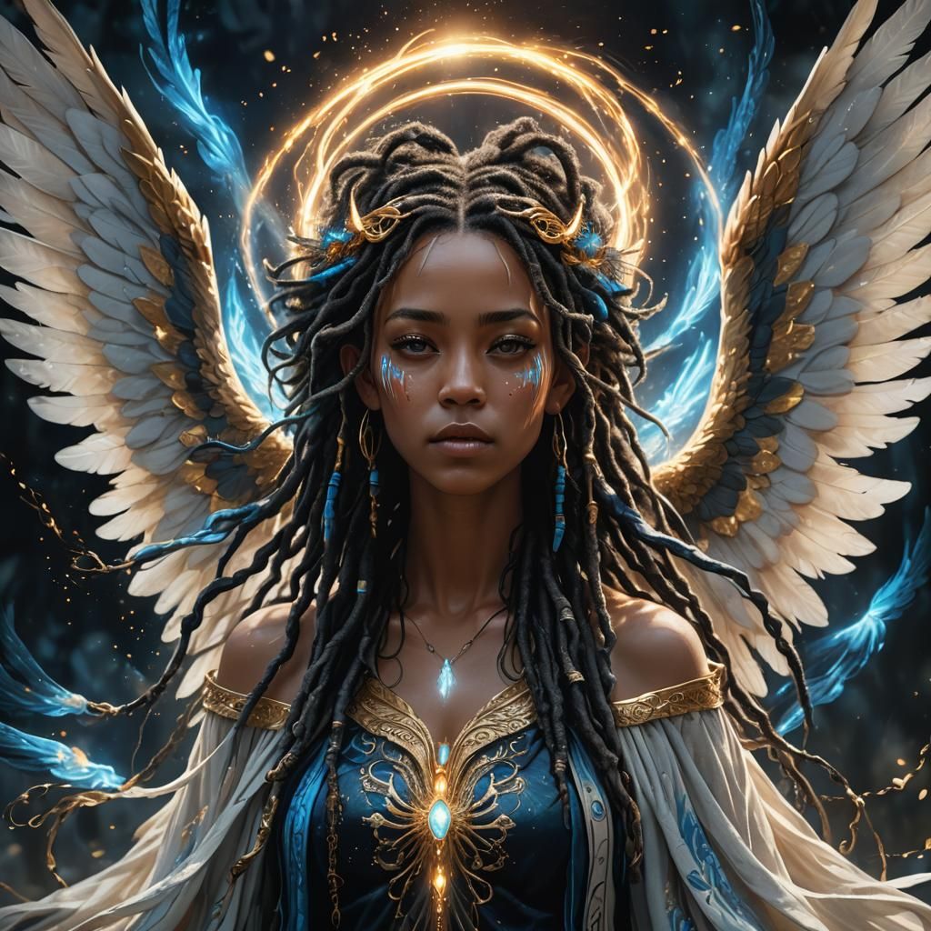 Mystical Woman with Ethereal Wings in Digital Painting