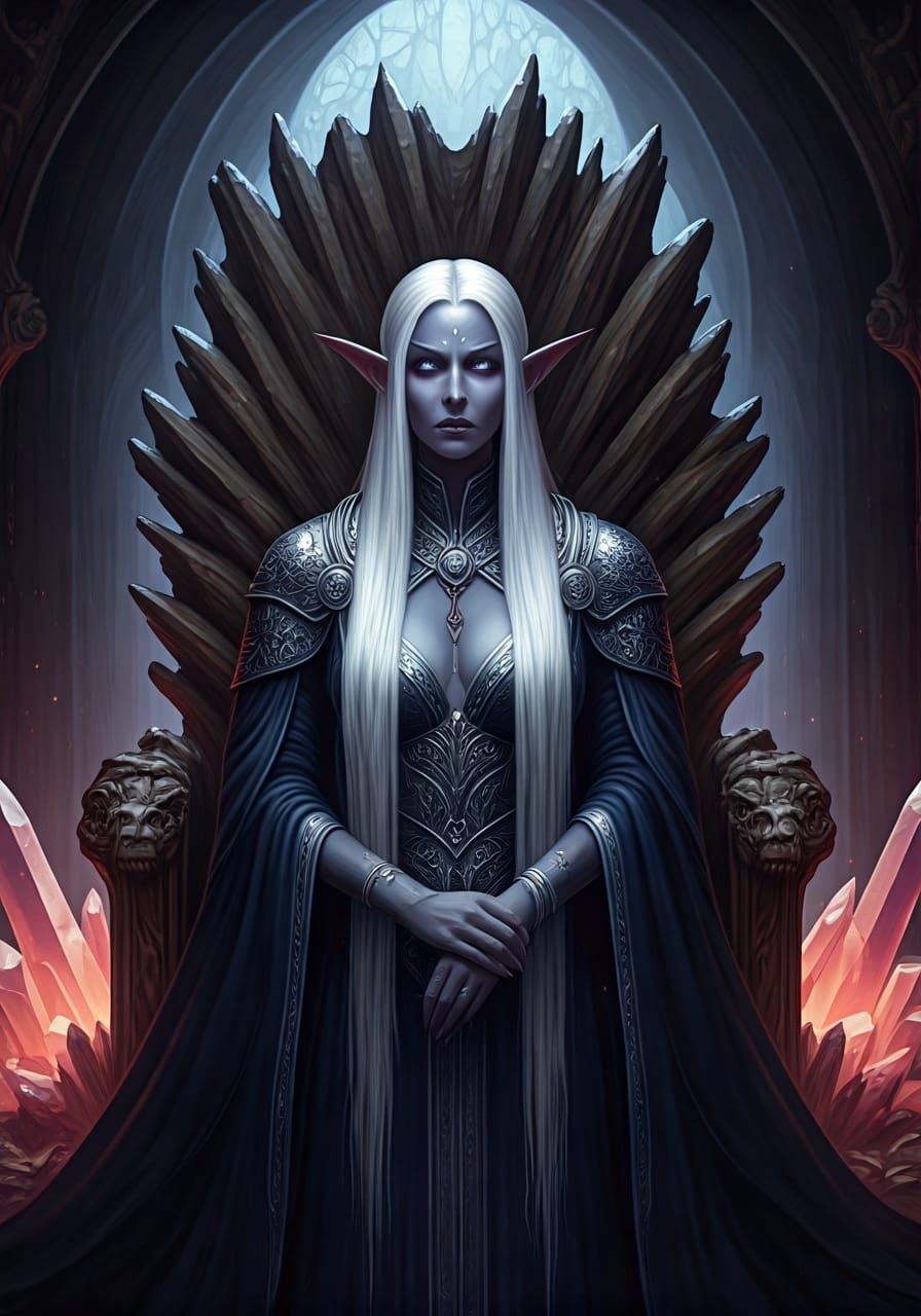 Dark Elf Sorceress Portrait in Art Nouveau Style
