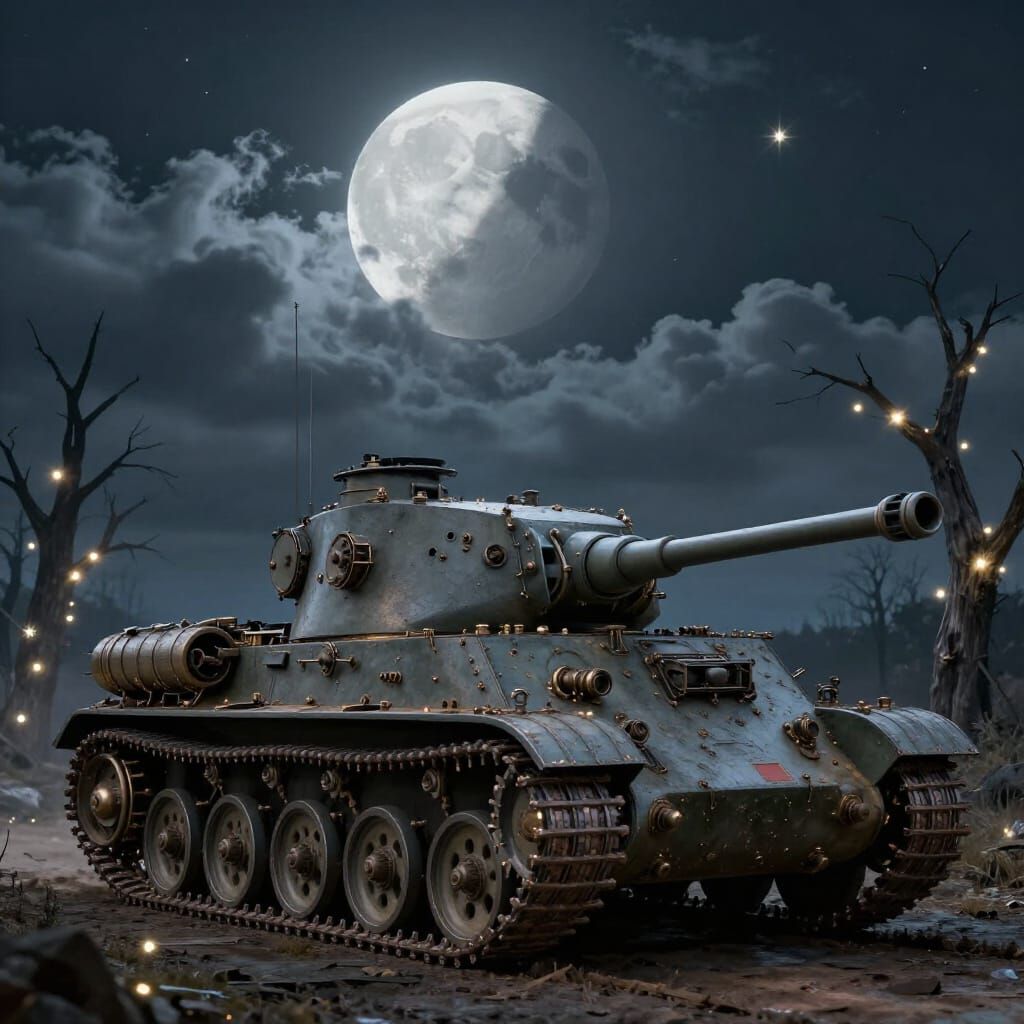 Steampunk WW2 Tiger Shark Tank at Night