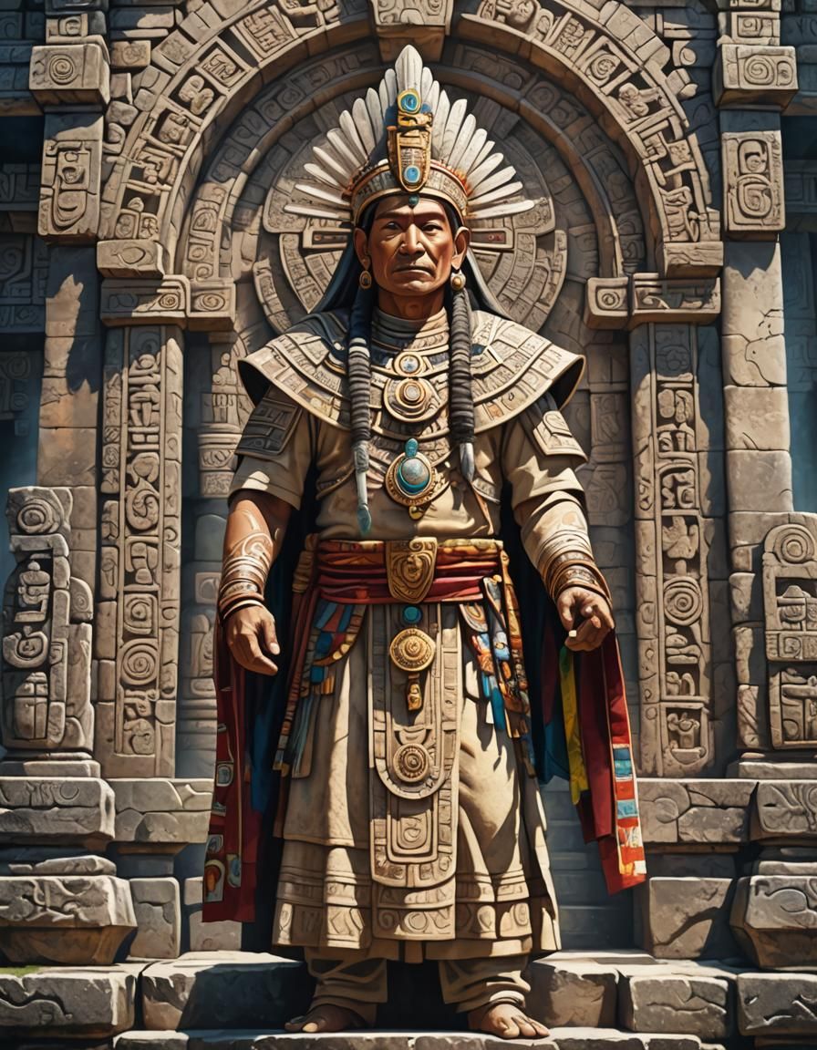 Mayan Priest at Ceremonial Temple Drawing