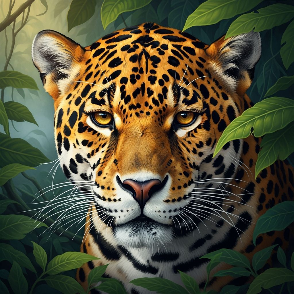 Detailed Jaguar Portrait in Painterly Style