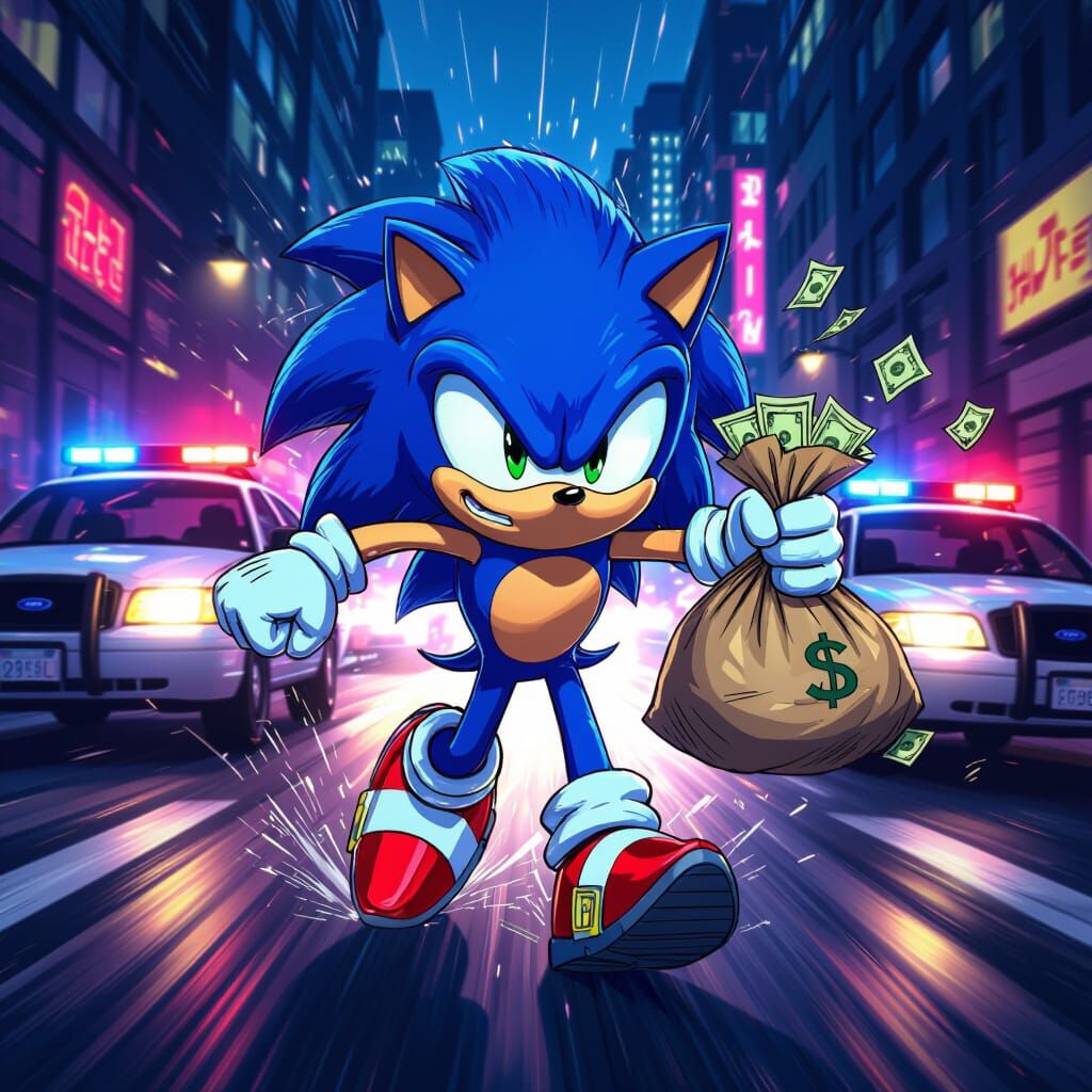 Sonic The Hedgehog Flees Police With Stolen Money