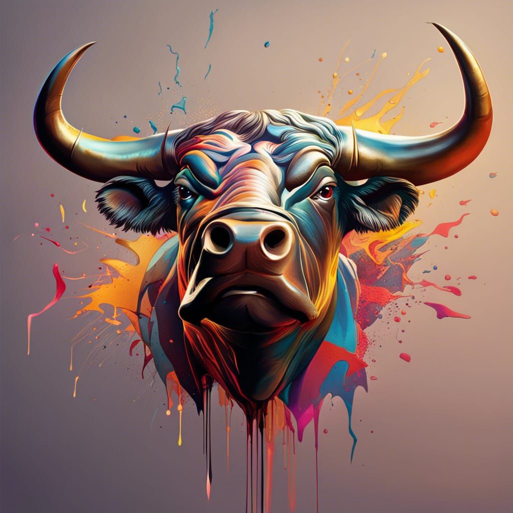 Hyperrealistic Bull Splash Art Concept