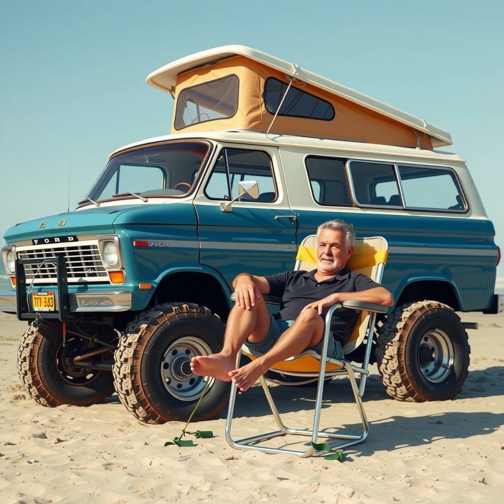Classic Ford Econoline Van on a Golden Beach