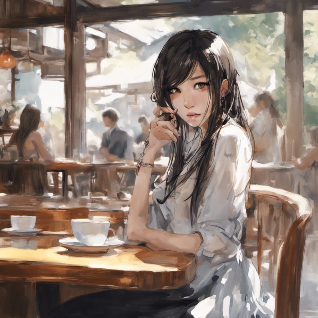 Beautiful Japanese Girl in Cafe, Professional Portrait
