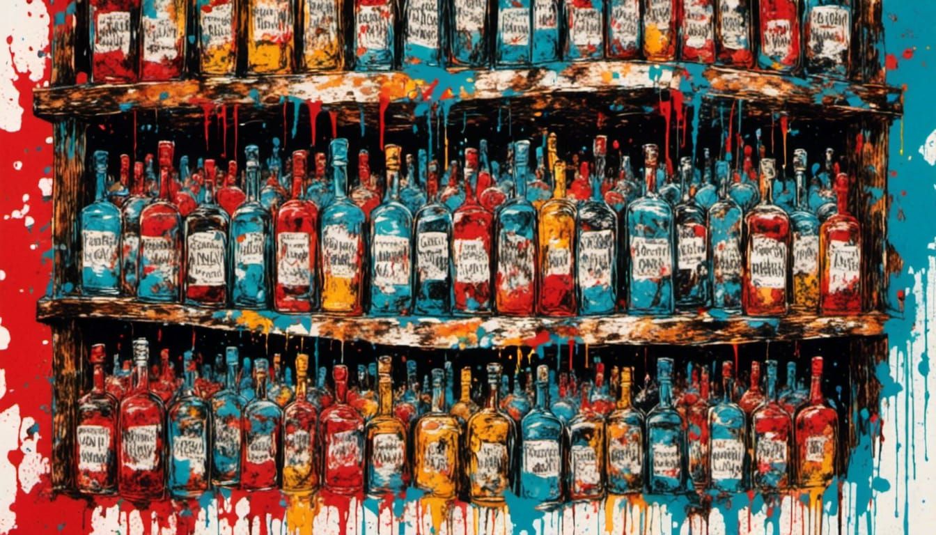 Tequila Bottle in Macabre Splatter Graffiti Style