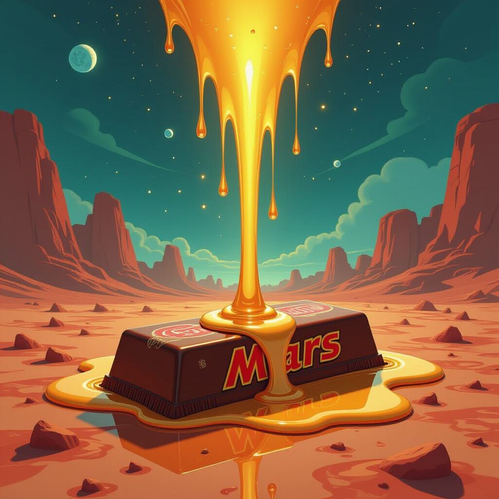 Surreal Melting Mars Bar with Golden Liquid
