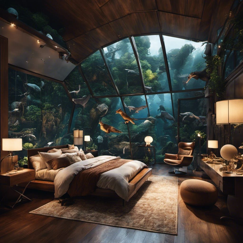 Surreal Bedroom in Space with Animals