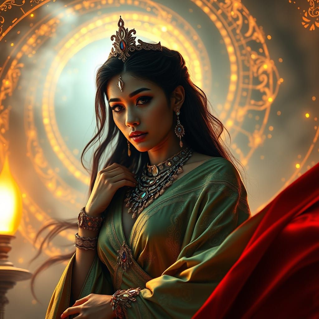 Digital Art of Cyberpunk Genie with Golden Code Vortex