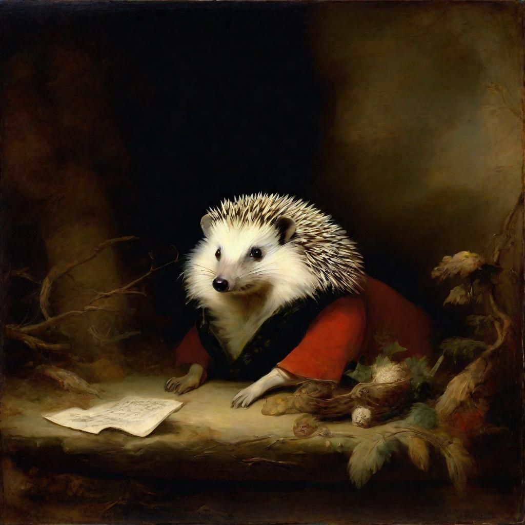 Grieving Hedgehog in the Style of Rembrandt