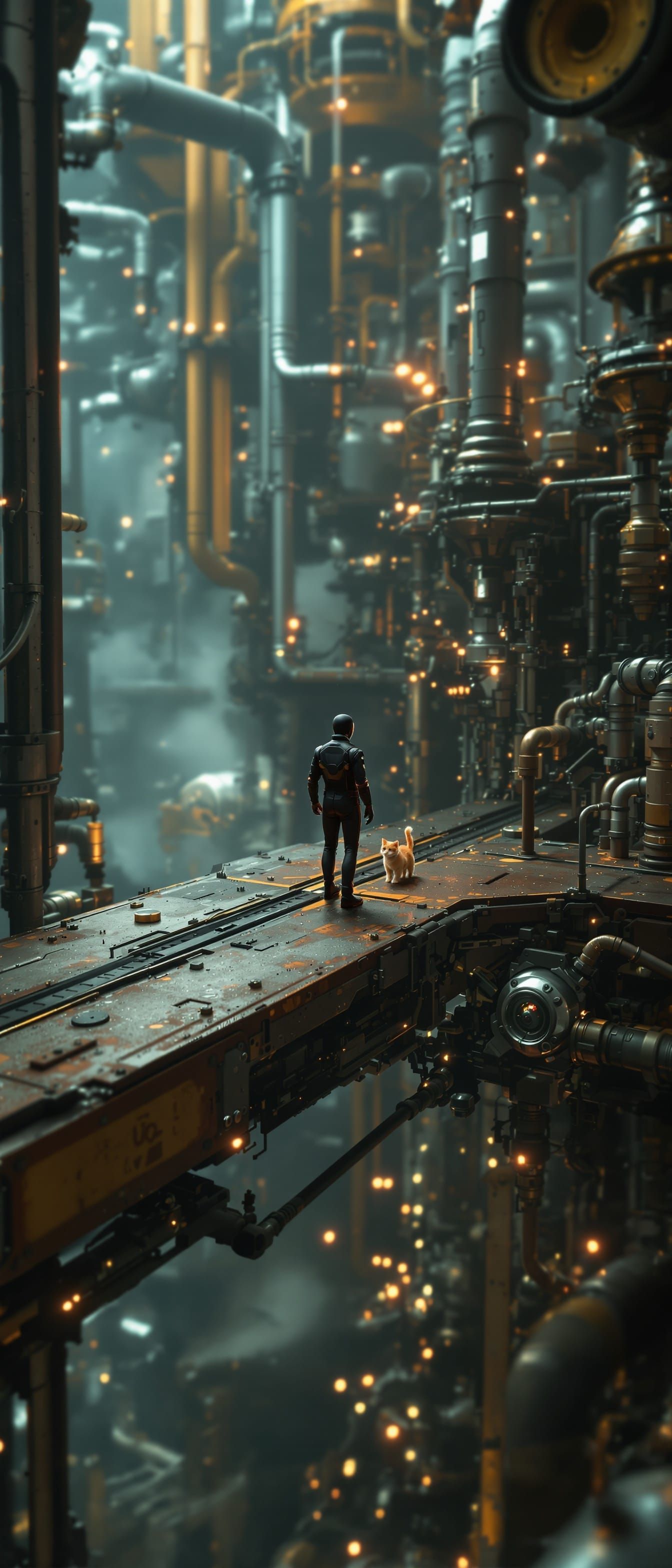 Miniature Mechanical World with Lone Figure